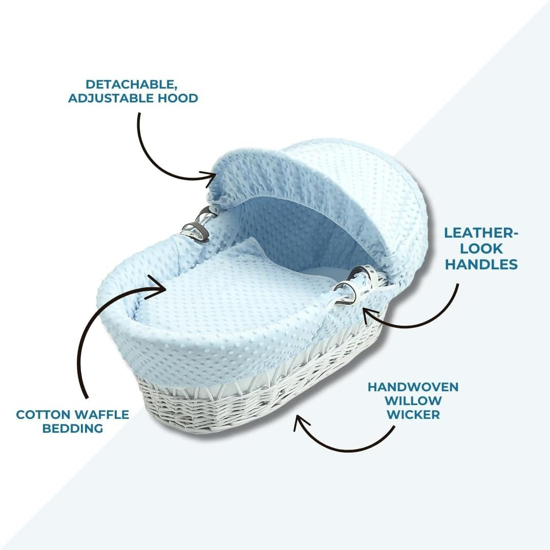 Blue Waffle Wicker Moses Basket Bassinet with Mattress Baby Bed Crib Sleeper