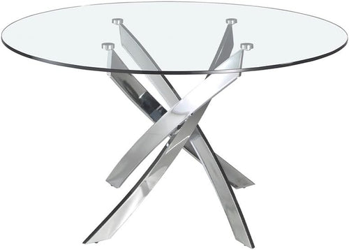 Round Glass Dining Table 120cm Silver Metal Crossed Legs 6 Seater