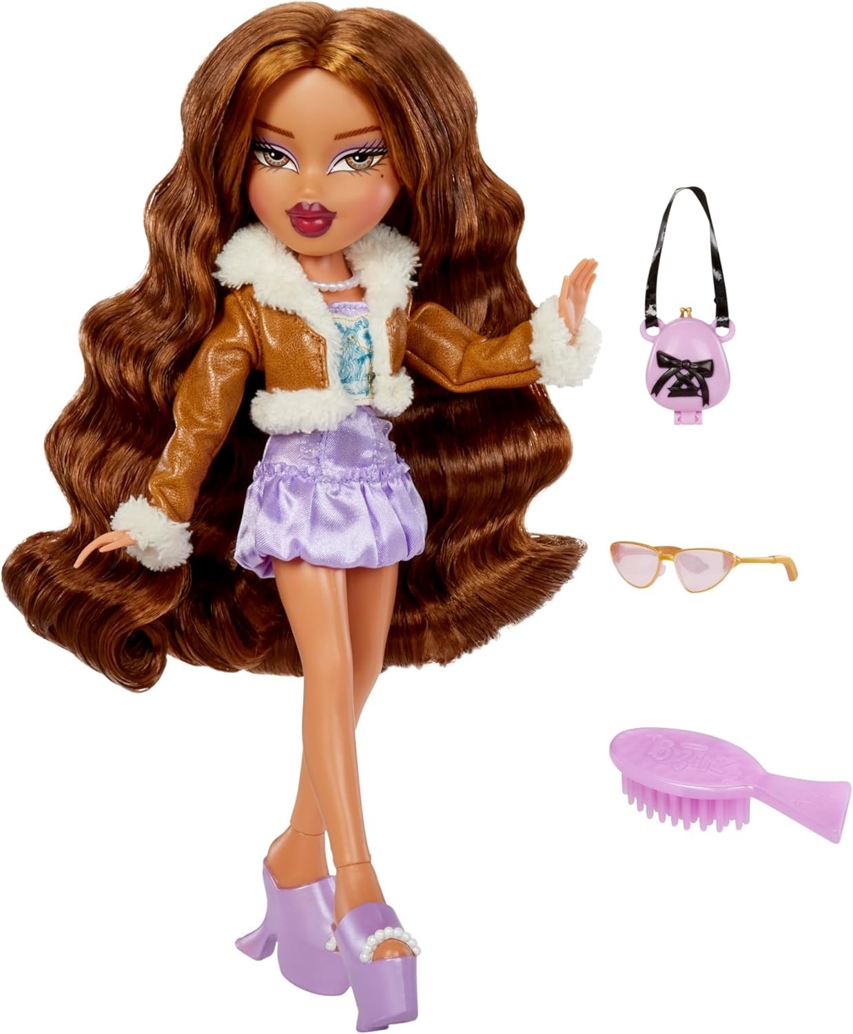 Collectible Fashion Doll Floral Outfit Purse Sunglasses Brush Gift