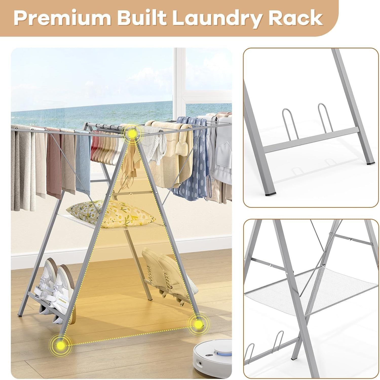 Foldable Clothes Drying Rack Height Adjustable Indoor Outdoor Metal Airer