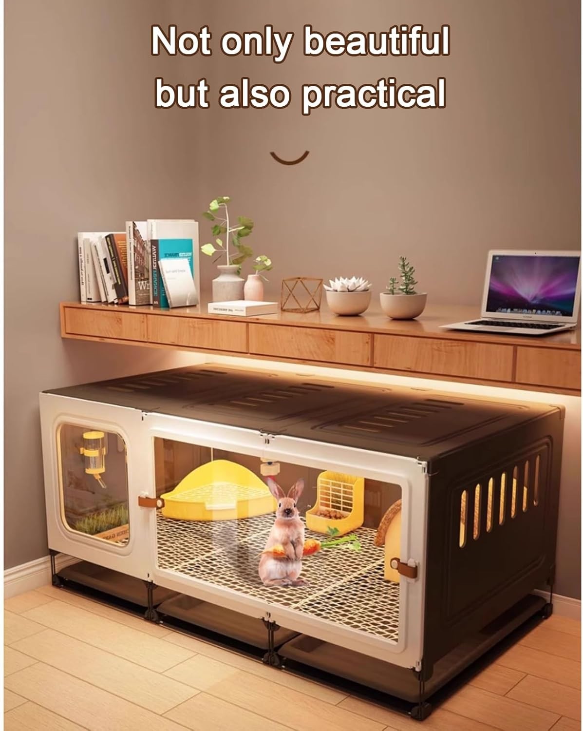 Indoor Rabbit Hutch Transparent Cage Sliding Door Easy Clean Tray