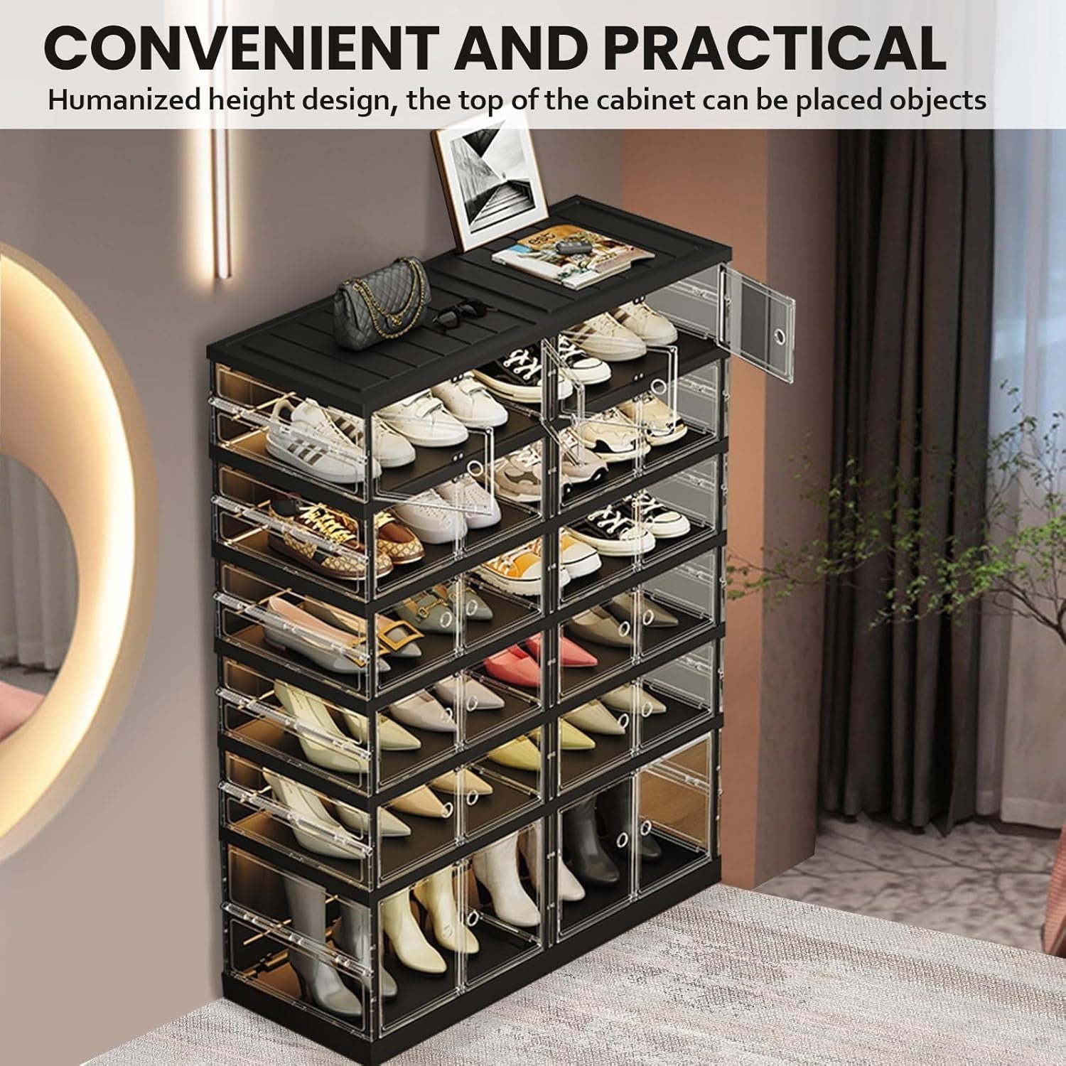 6 Tier Foldable Shoe Rack 24 Pairs Storage Box Magnetic Door Closet