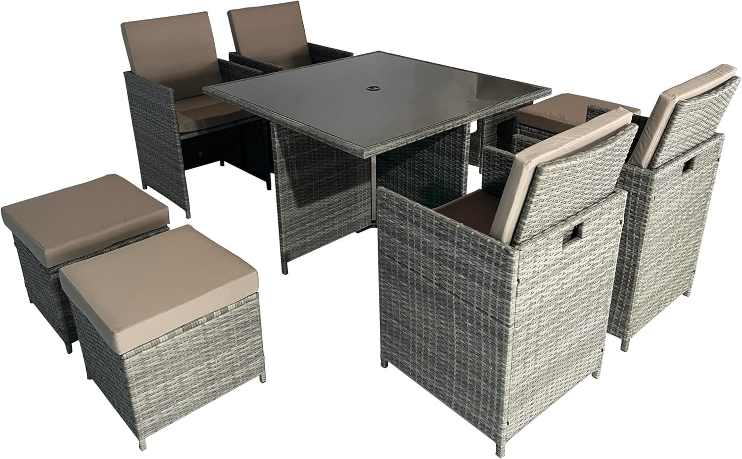 Rattan Garden Dining Set 9 Seater Outdoor Patio Cube Table Chairs Cushions