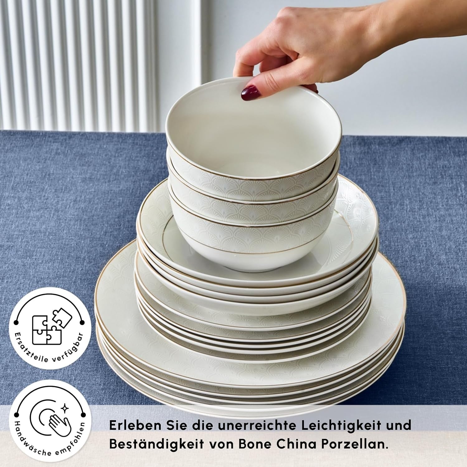 Karaca Mandarin White Dinnerware Sets, Modern Kitchen Dinner Set for 12 People,