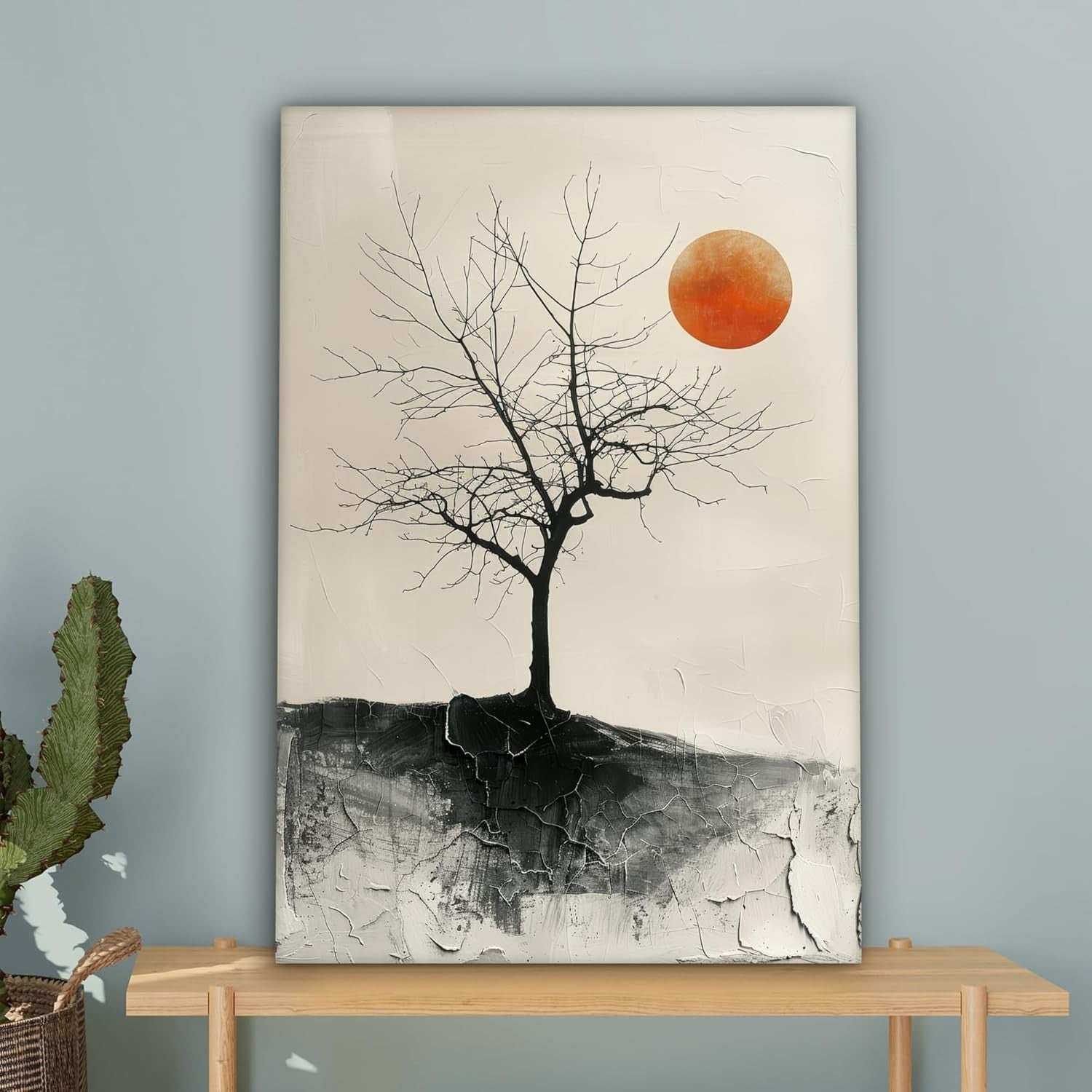 Large Tree Canvas Wall Art Black Moon Framed 60x90cm Modern Decor