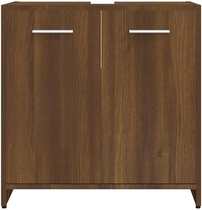 Brown Oak Bathroom Sink Cabinet 60x33x60cm Modern Under Sink Storage Cupboard
