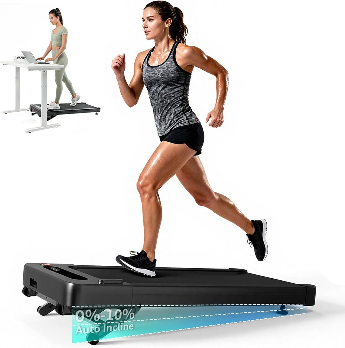 Walking Pad Treadmill 10% Auto Incline 2.5HP Under Desk Quiet Smart App Routes