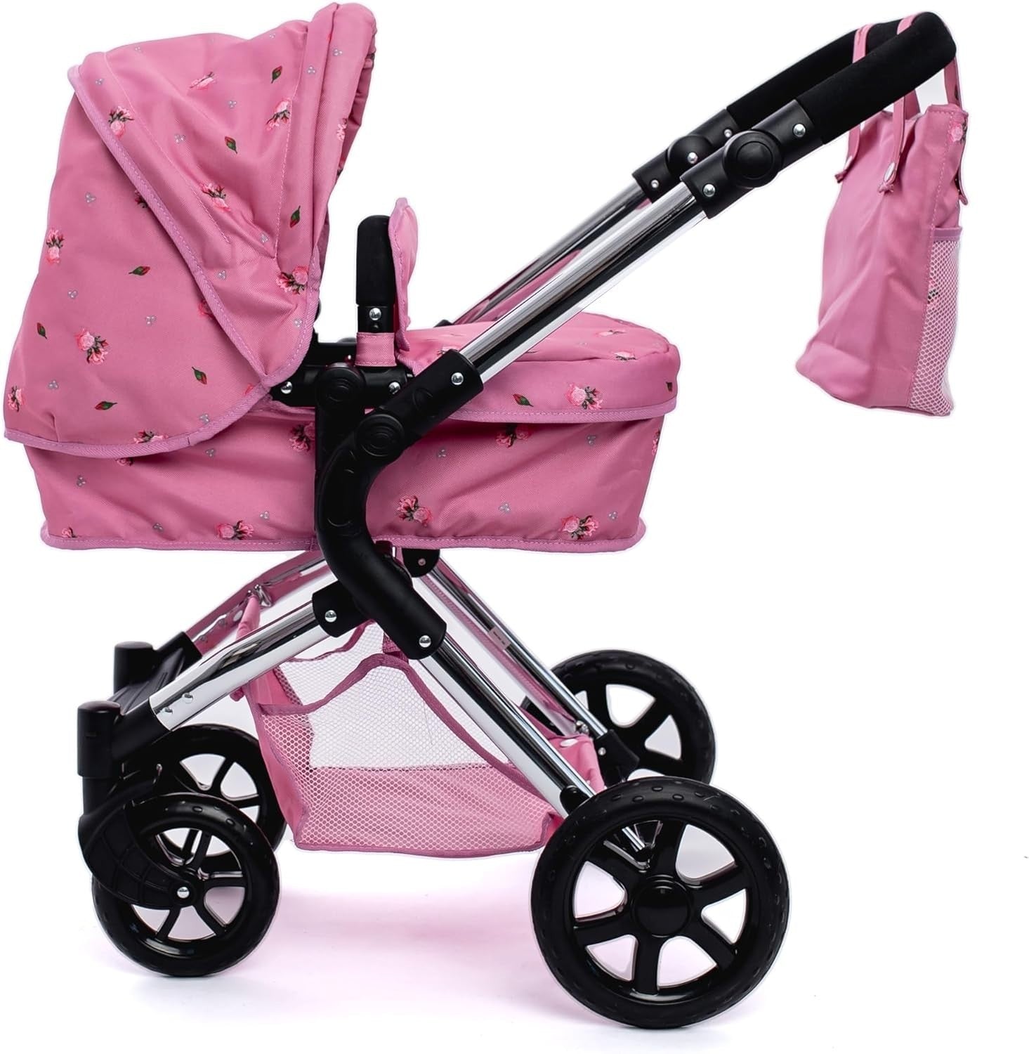 2in1 Dolls Pram Pink Carrycot & Pushchair Foldable Adjustable Handle