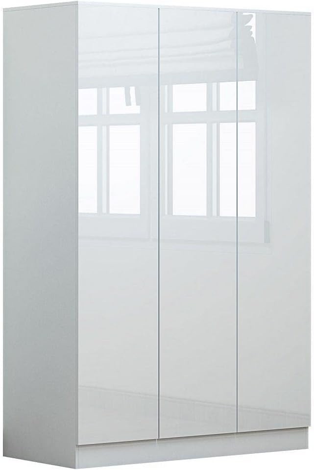 High Gloss 3 Door Bedroom Wardrobe with Hanging Rail & Shelves – Modern Style