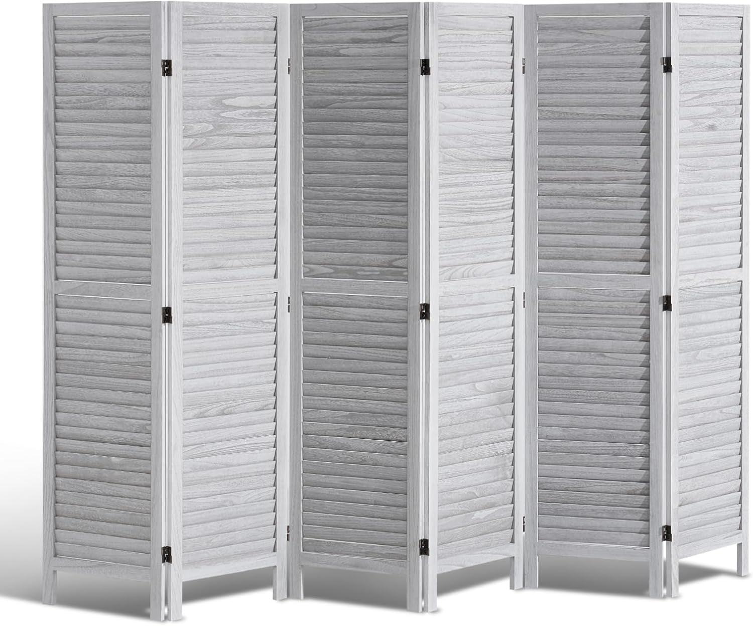 6 Panel Wooden Folding Room Divider Light Grey Privacy Screen 242x170cm