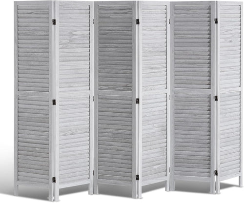 6 Panel Wooden Folding Room Divider Light Grey Privacy Screen 242x170cm