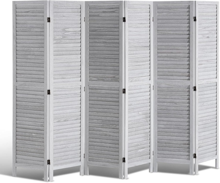 6 Panel Wooden Folding Room Divider Light Grey Privacy Screen 242x170cm