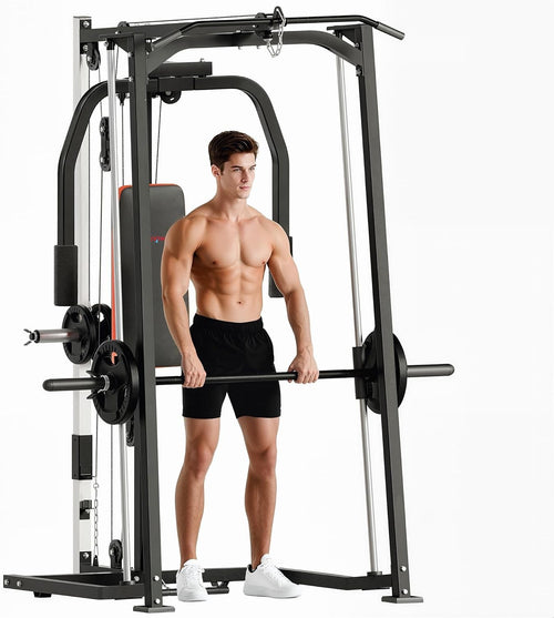 Adjustable Squat Rack Black Heavy-Duty with Safety Spotters & Bar Support