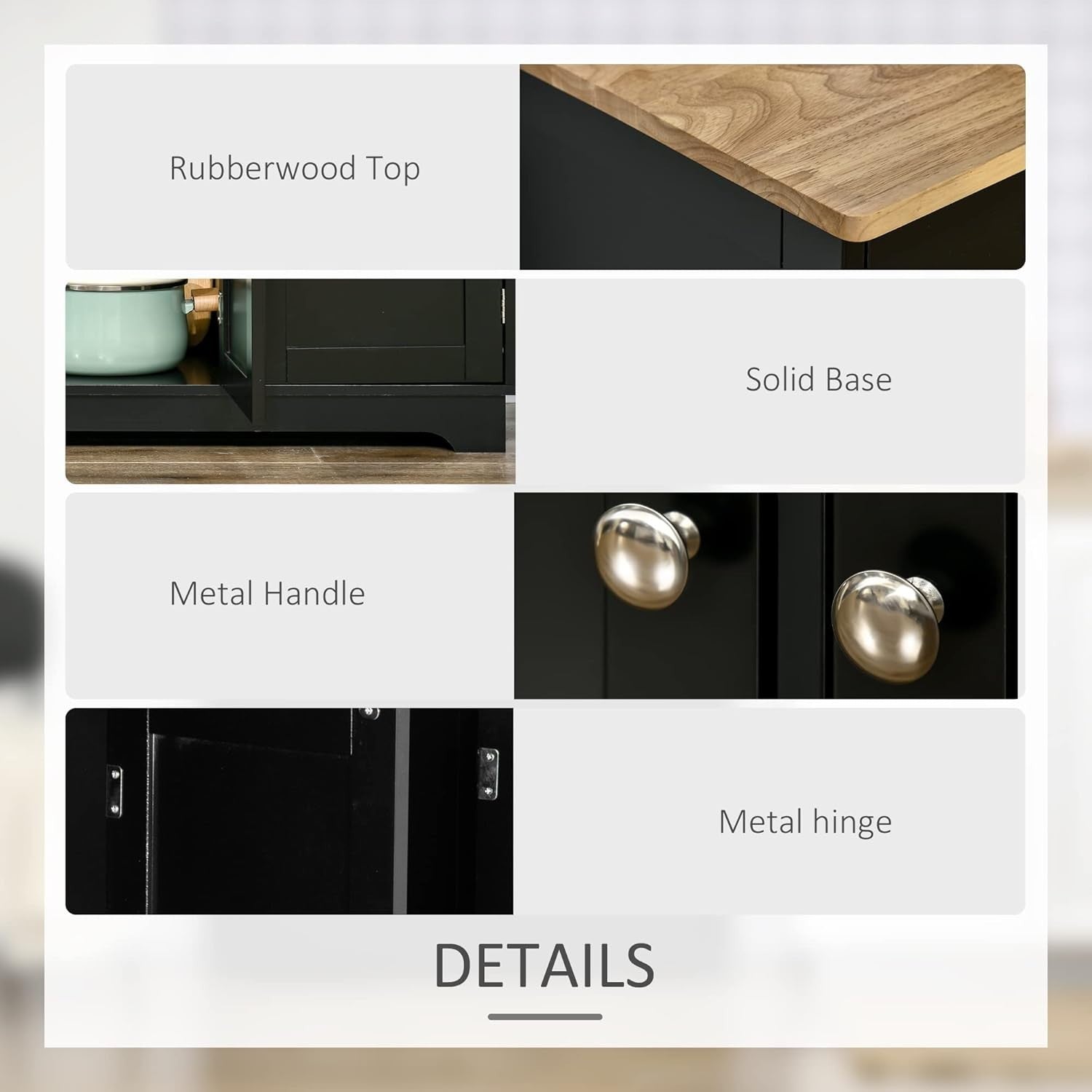 Modern Black Sideboard Buffet Cabinet with Adjustable Shelves & Storage Drawers