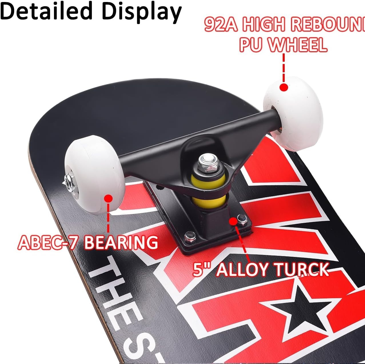 31" Skateboard Maple Deck Double Kick Kids Adults Beginner w/ T-Tool Black Red