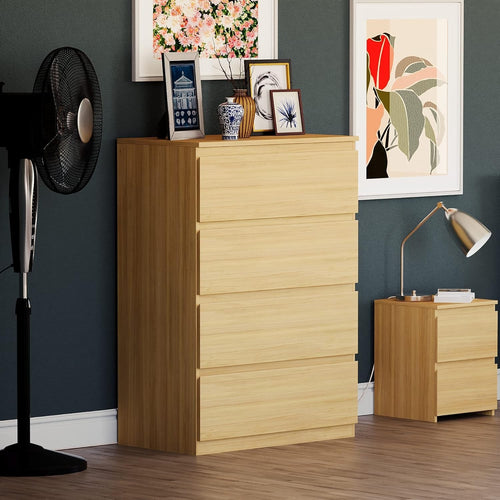 Modern 4 Drawer Chest Pine Wood Storage Unit – Slim Bedroom Dresser