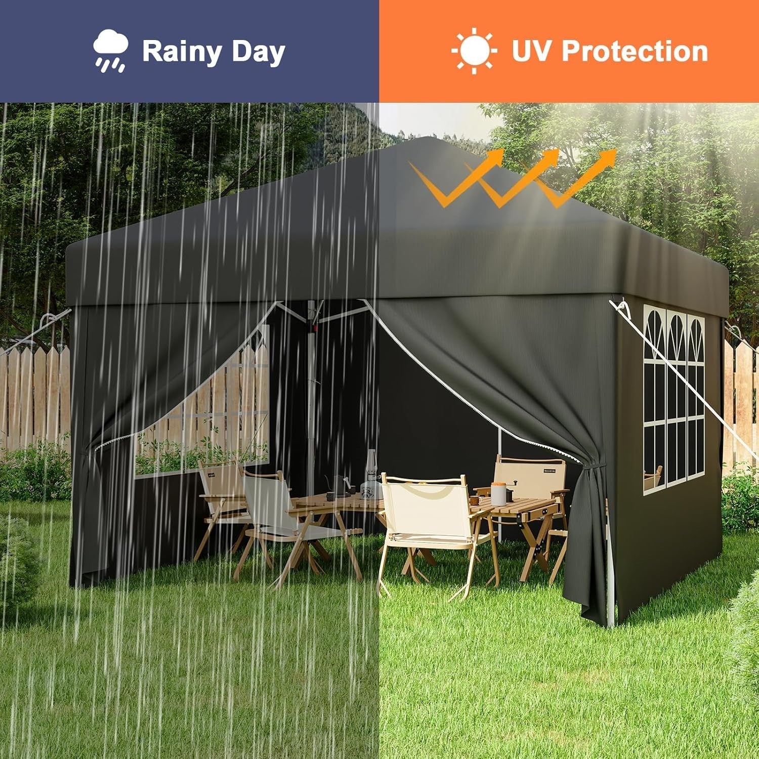 3x3M Gazebo with 4 Sides Garden Tent UV50+ Height Adjustable Event Shelter–Black