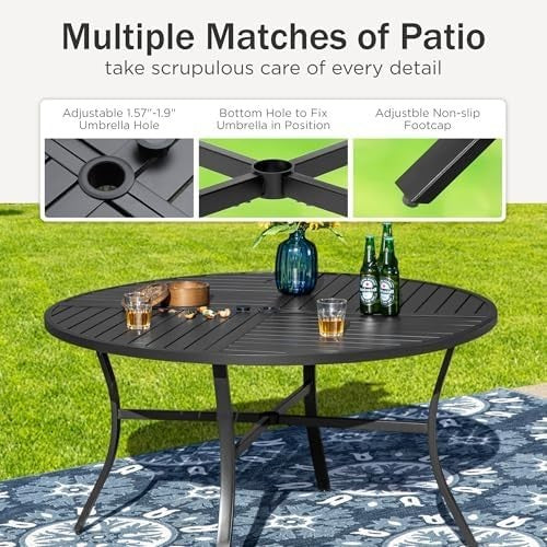 5-Piece Garden Patio Dining Set Stackable Metal Chairs Round Table Black