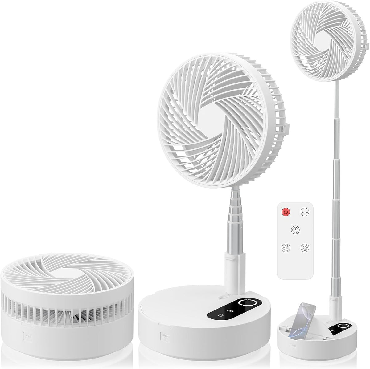 9.5" Portable Standing Fan – Rechargeable Folding Desk & Floor Fan White 4 Speed