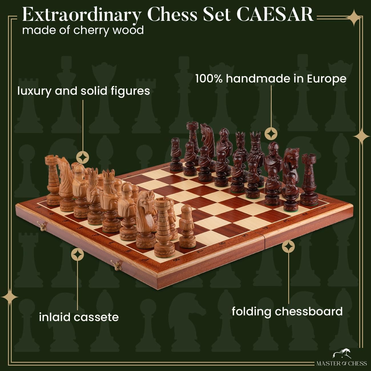 60cm Luxury Inlaid Wooden Chess Set – Large Hand-Carved Weighted Pieces