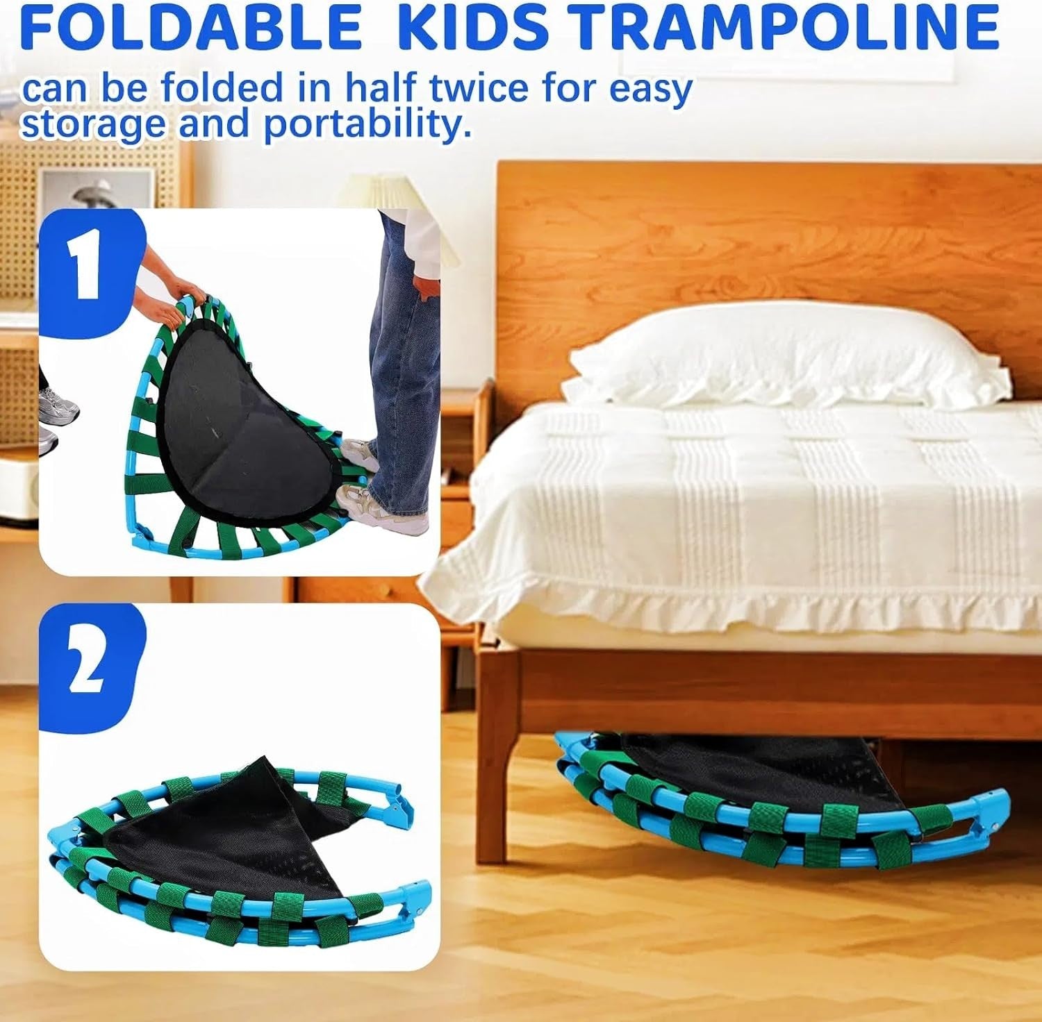 36'' Kids Mini Trampoline Adjustable Handle Foldable Quiet Indoor Outdoor