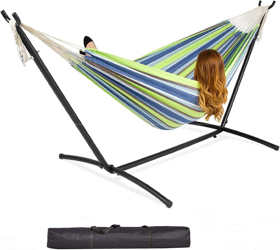 Outdoor Camping Hammock with Steel Stand Portable Cotton Swing Bed