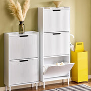 White Slim Shoe Cabinet 3 Flip Drawers Narrow Hallway Storage 19cm Deep