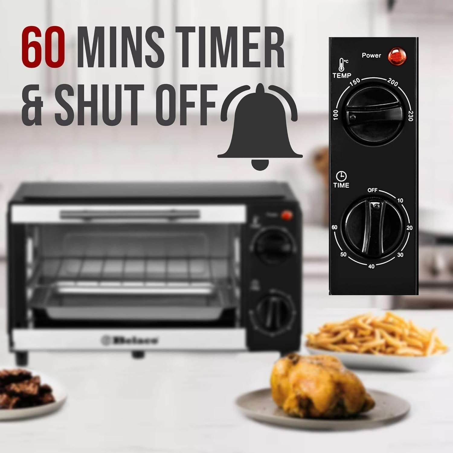9L Mini Toaster Oven Portable Baking Grill 750W Adjustable Temp Timer