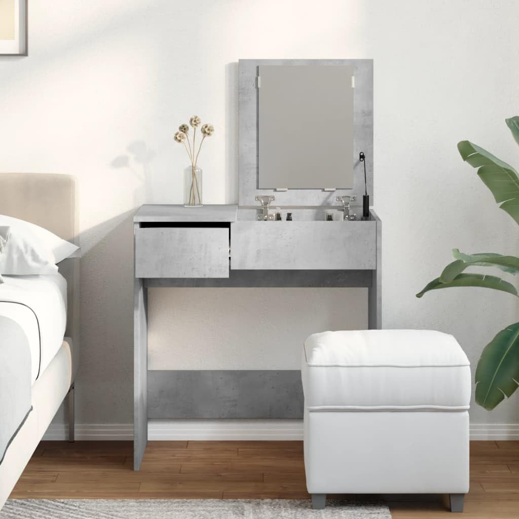 Modern Vanity Makeup Dressing Table w/ Mirror & 2 Drawers Concrete Grey New