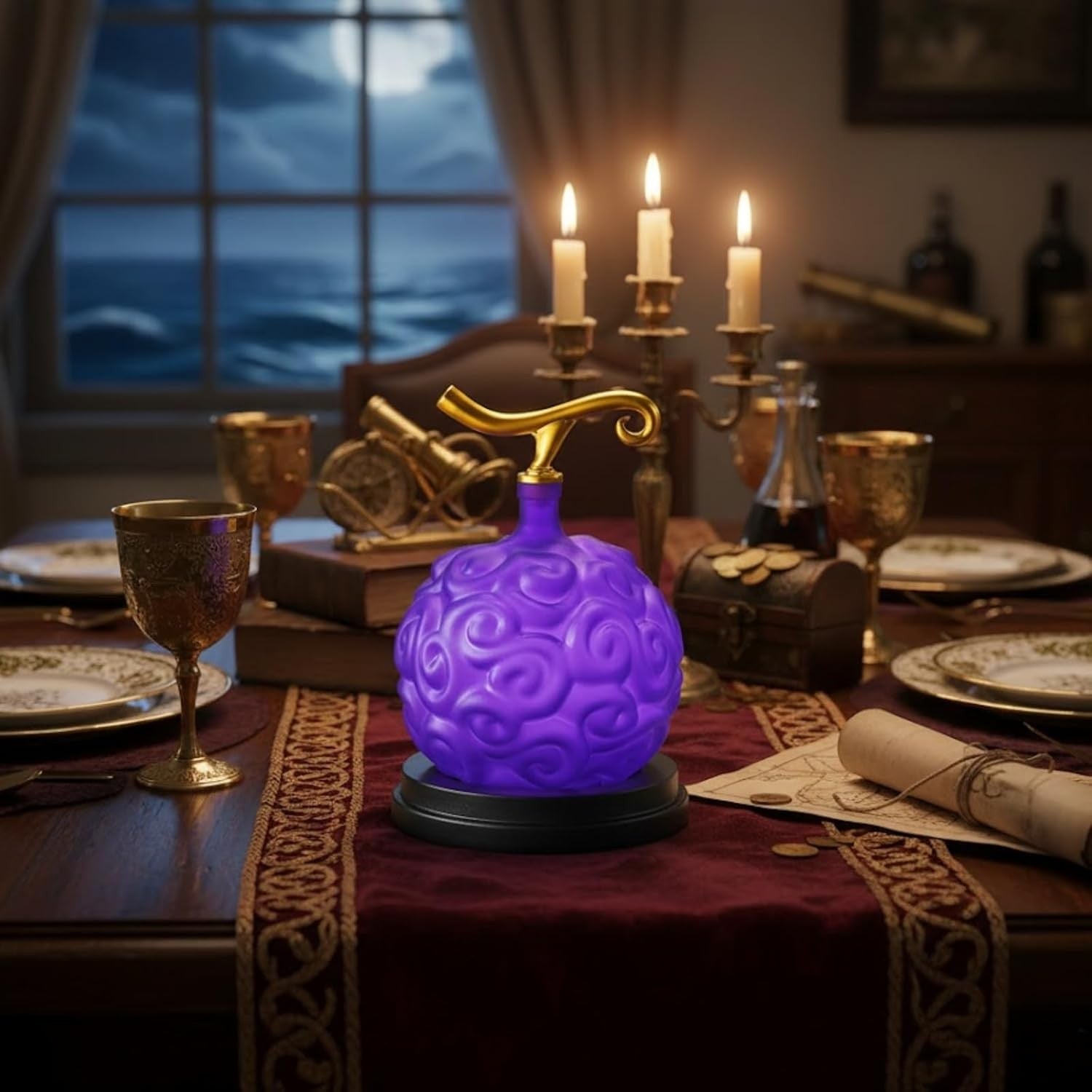 Purple Devil Fruit Liquor Decanter 34oz with Wood Base Anime Display Gift