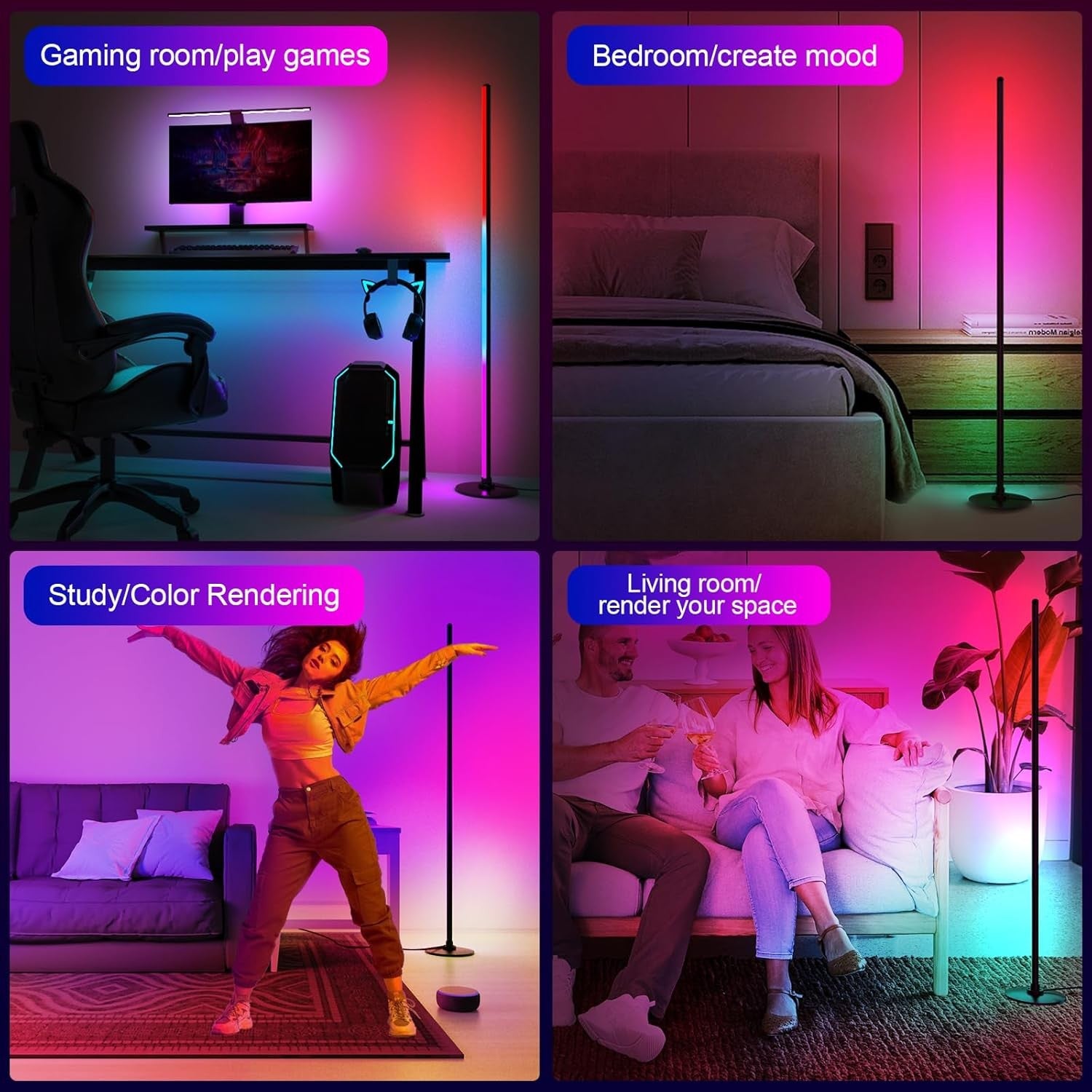Smart RGB Corner Floor Lamp Alexa App Music Sync Dimmable LED Light