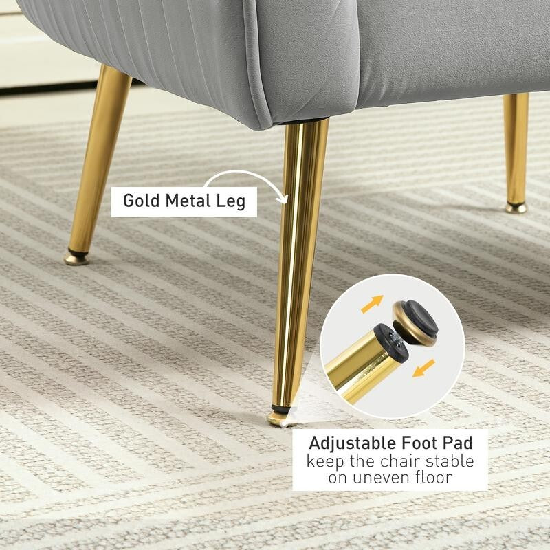 Luxury Grey Velvet Accent Chair – Gold Legs, Shell Tub Armchair, Comfy Seat