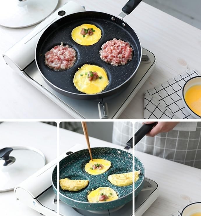 4-Hole Mini Pancake Pan | Non-Stick Cast Iron Crepe Maker with Handle