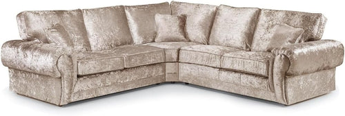 5 Seater Crushed Velvet Corner Sofa – High Back L Shape, Comfy & Reversible