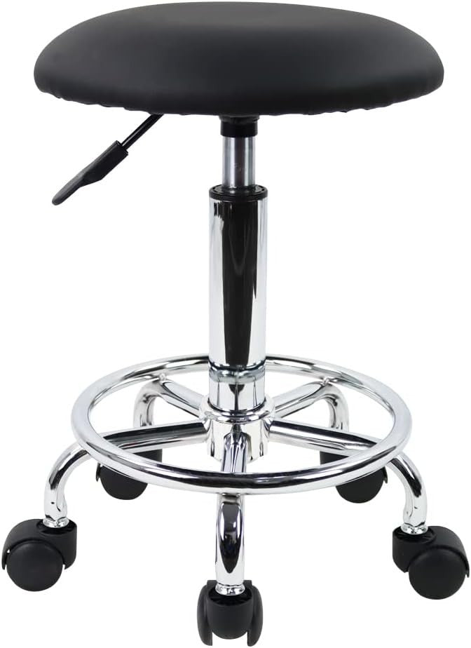Adjustable Swivel Stool Chair with Wheels, PU Leather Seat, Height Lift