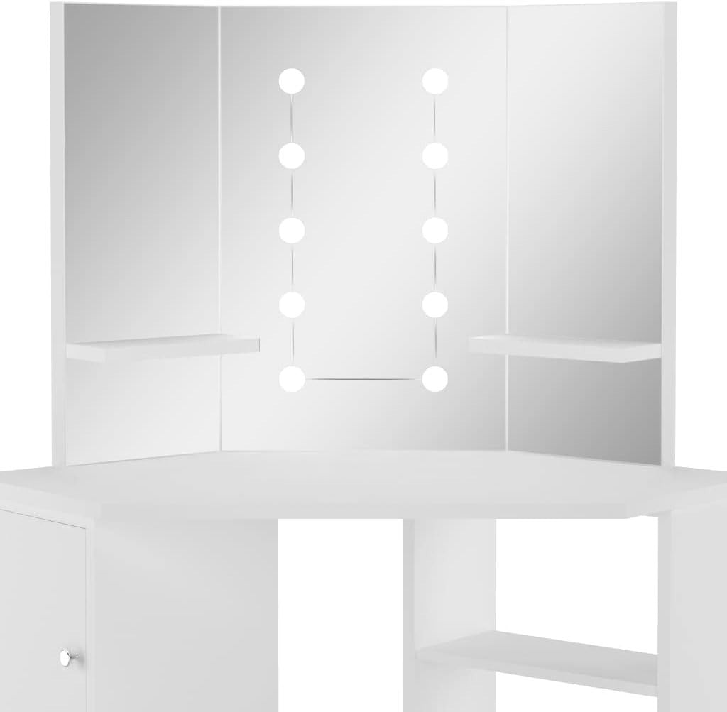 Modern White Dressing Table Desk Vanity Mirror LED Lights Lockable