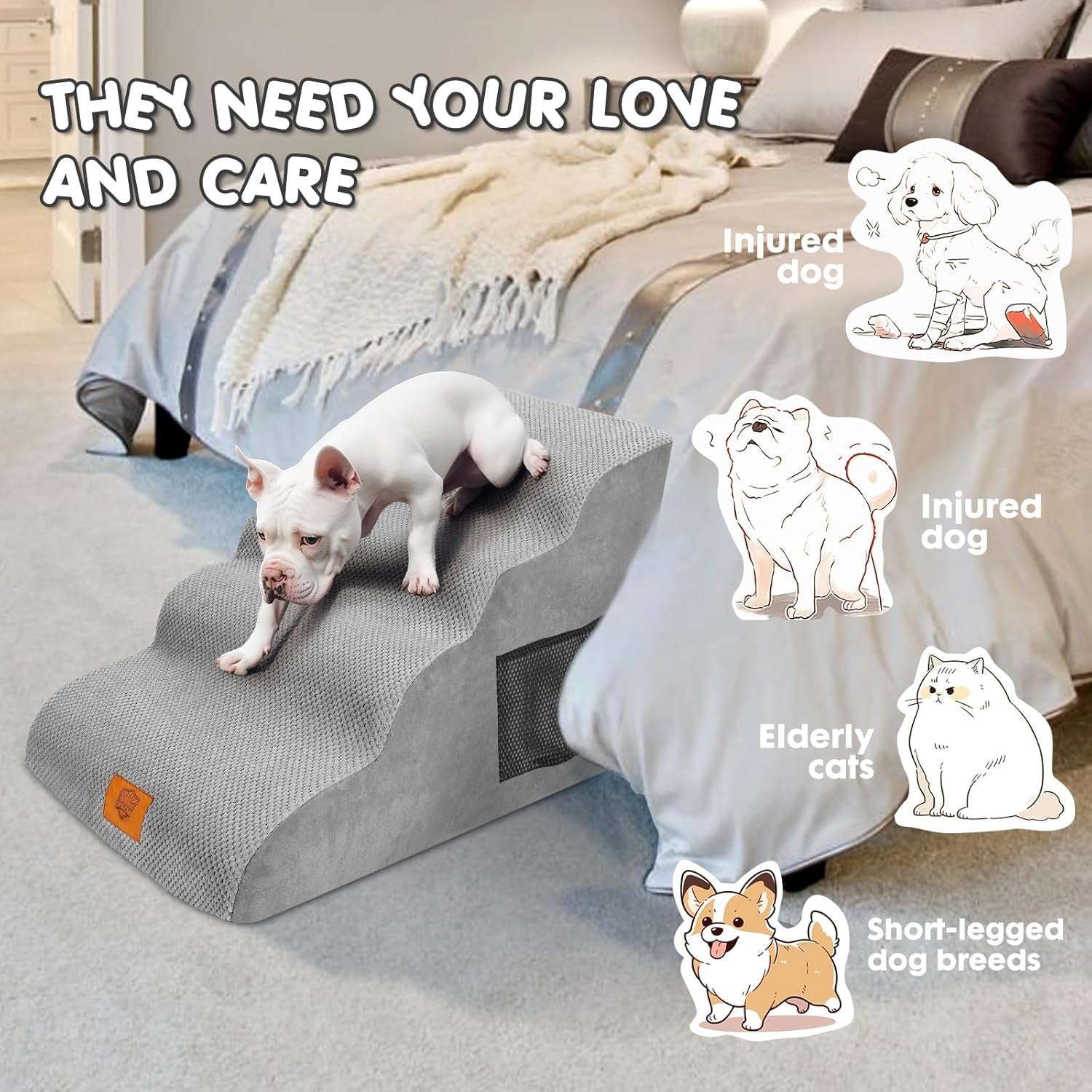 Grey 4 Step Dog Ramp Large Foam Non Slip 73x40x51cm
