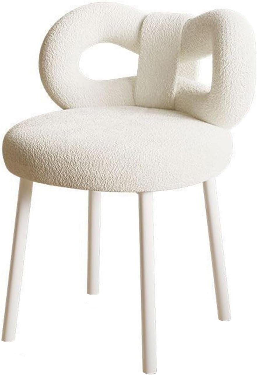 Vanity Stool with Soft Faux Wool Seat and Backrest, Bedroom Chair for Adults