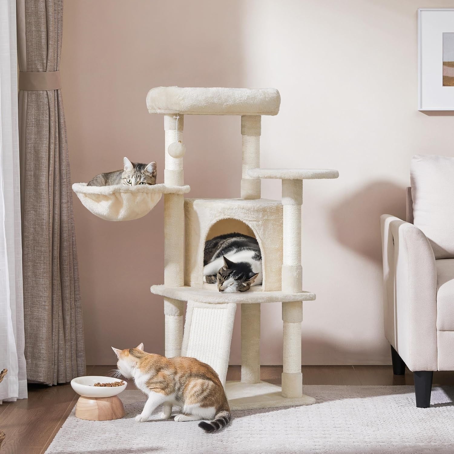 Cat Tree 107cm Climbing Tower Scratching Posts Condo Basket Indoor