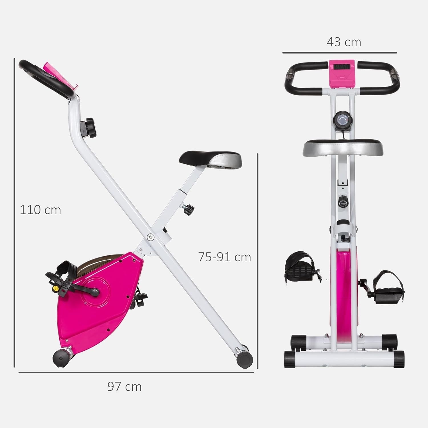 Pink Foldable Exercise Bike Quiet 8-Level Magnetic LCD Pulse Home Workout