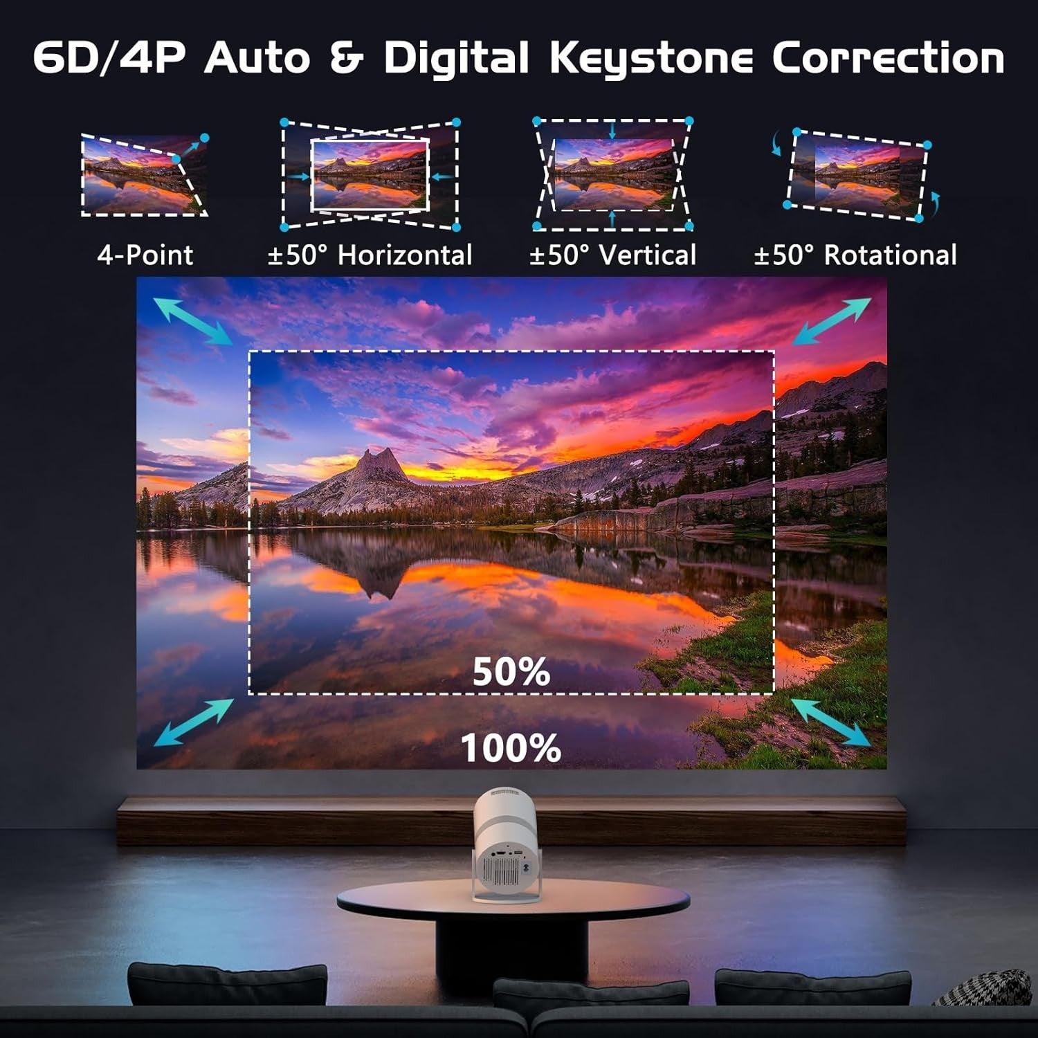 Mini Smart Projector Android WiFi 6 Bluetooth 210° Auto Keystone 4K