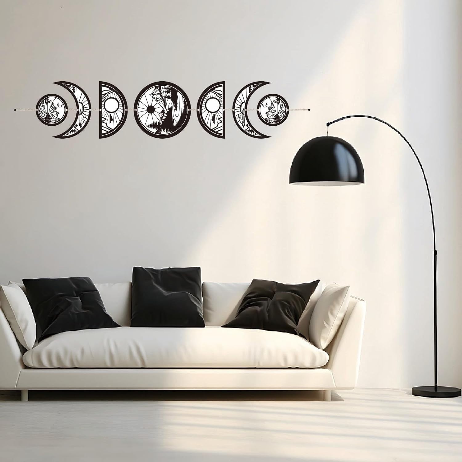 Moon Phase Wall Decor Wooden Boho 7-Piece Hanging Art for living room