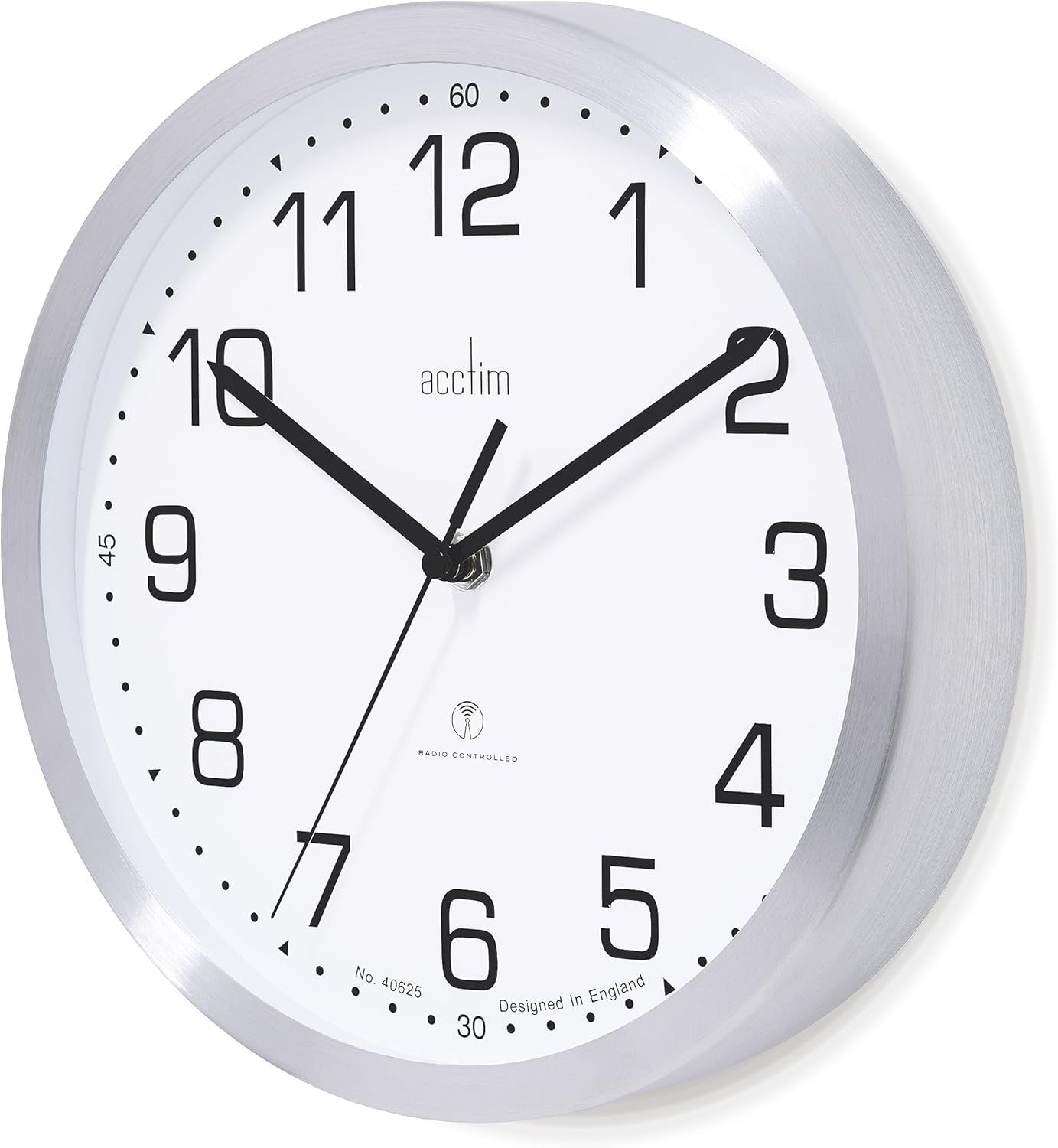 Radio Controlled Wall Clock 25cm Silent Aluminium Frame Accurate Timekeeping