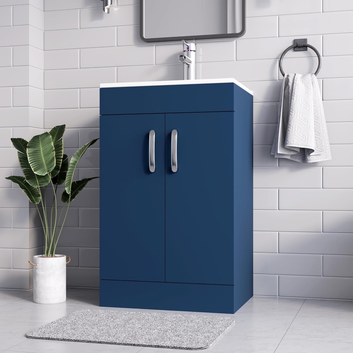 500mm Blue Bathroom Vanity Unit with Basin Under Sink Storage Cabinet Modern