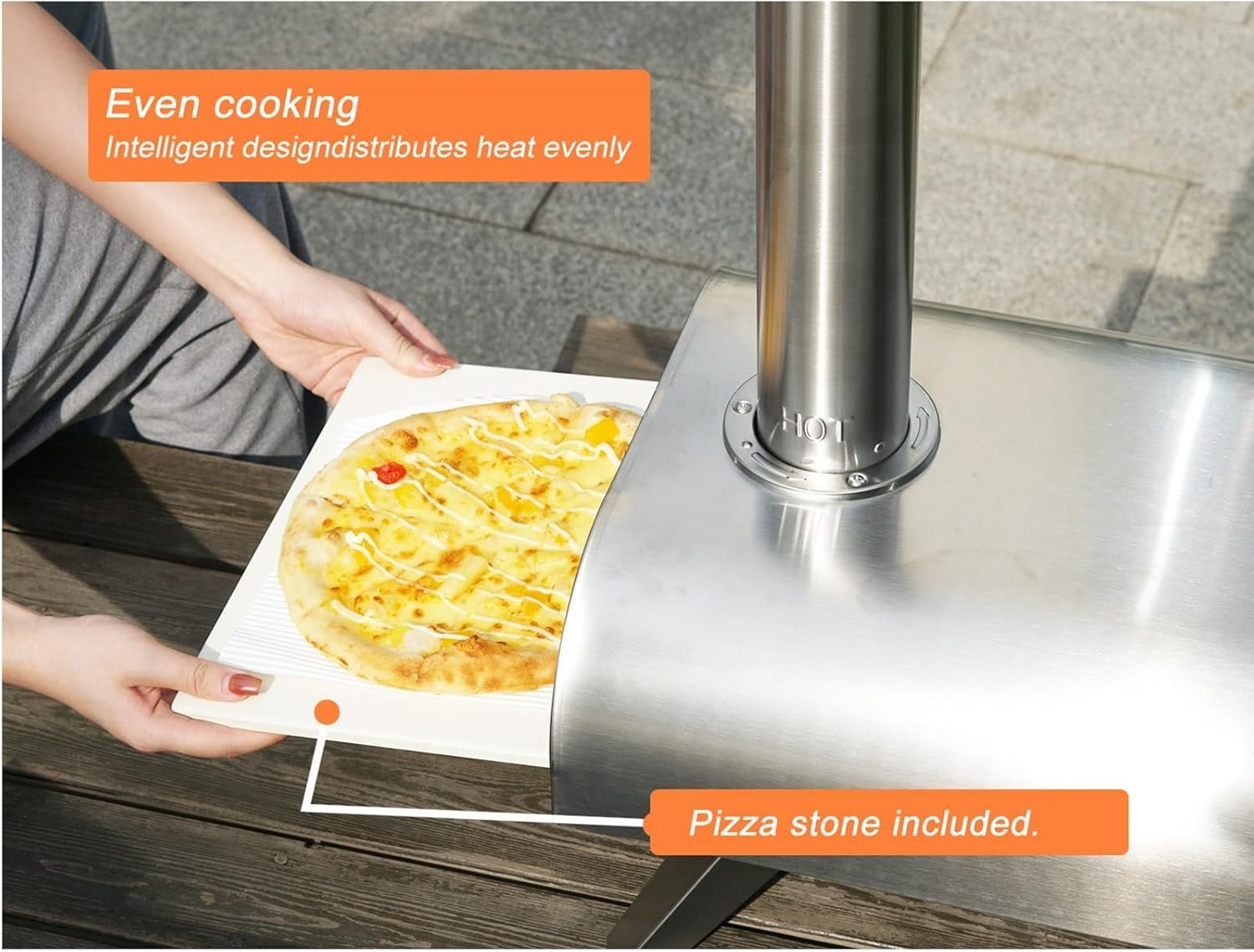 Outdoor Wood Fired Pizza Oven | 12" Stainless Steel BBQ Grill with Pizza Stone