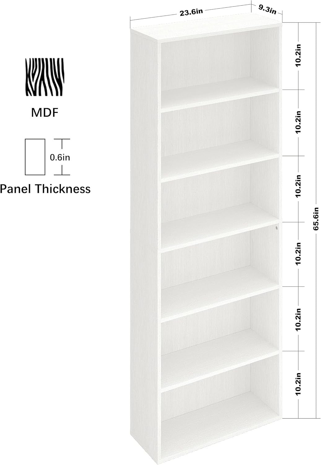 6-Tier Tall White Bookcase Large Wooden Storage Shelf Unit Modern Home Display