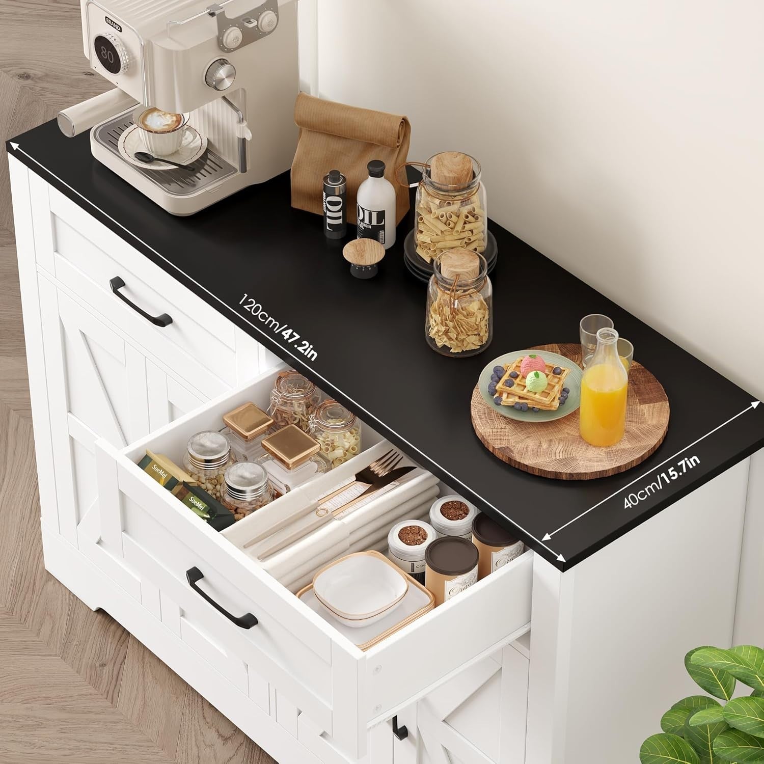 120cm Kitchen Sideboard Buffet Cabinet with Drawers & Storage – Modern White