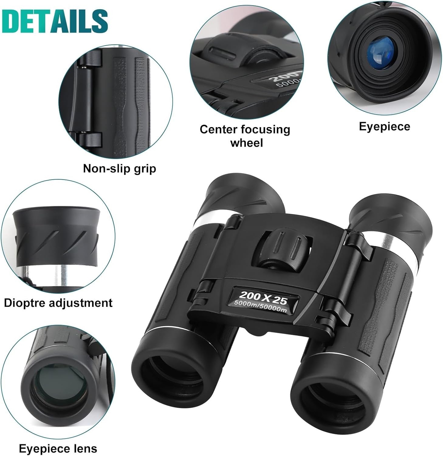Compact 200x25 Mini Binoculars HD Outdoor Travel Birdwatching Hiking Optics