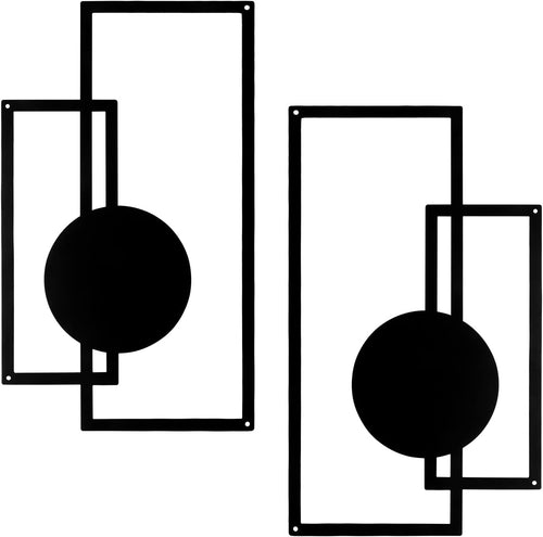 2 Piece Black Metal Wall Art Set Modern Geometric Minimalist Decor