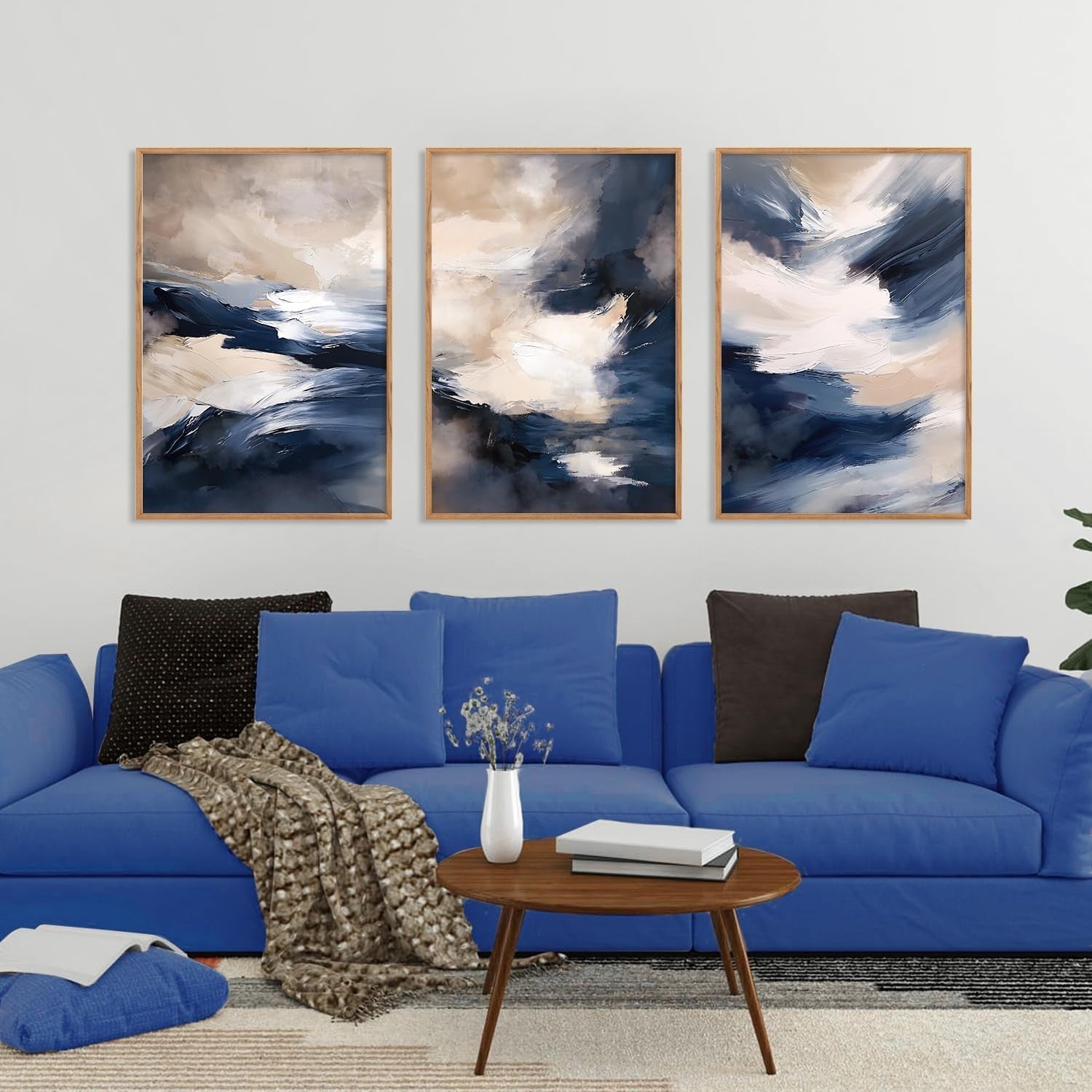 3 Panel Blue Abstract Canvas Wall Art 30x40cm Framed Set
